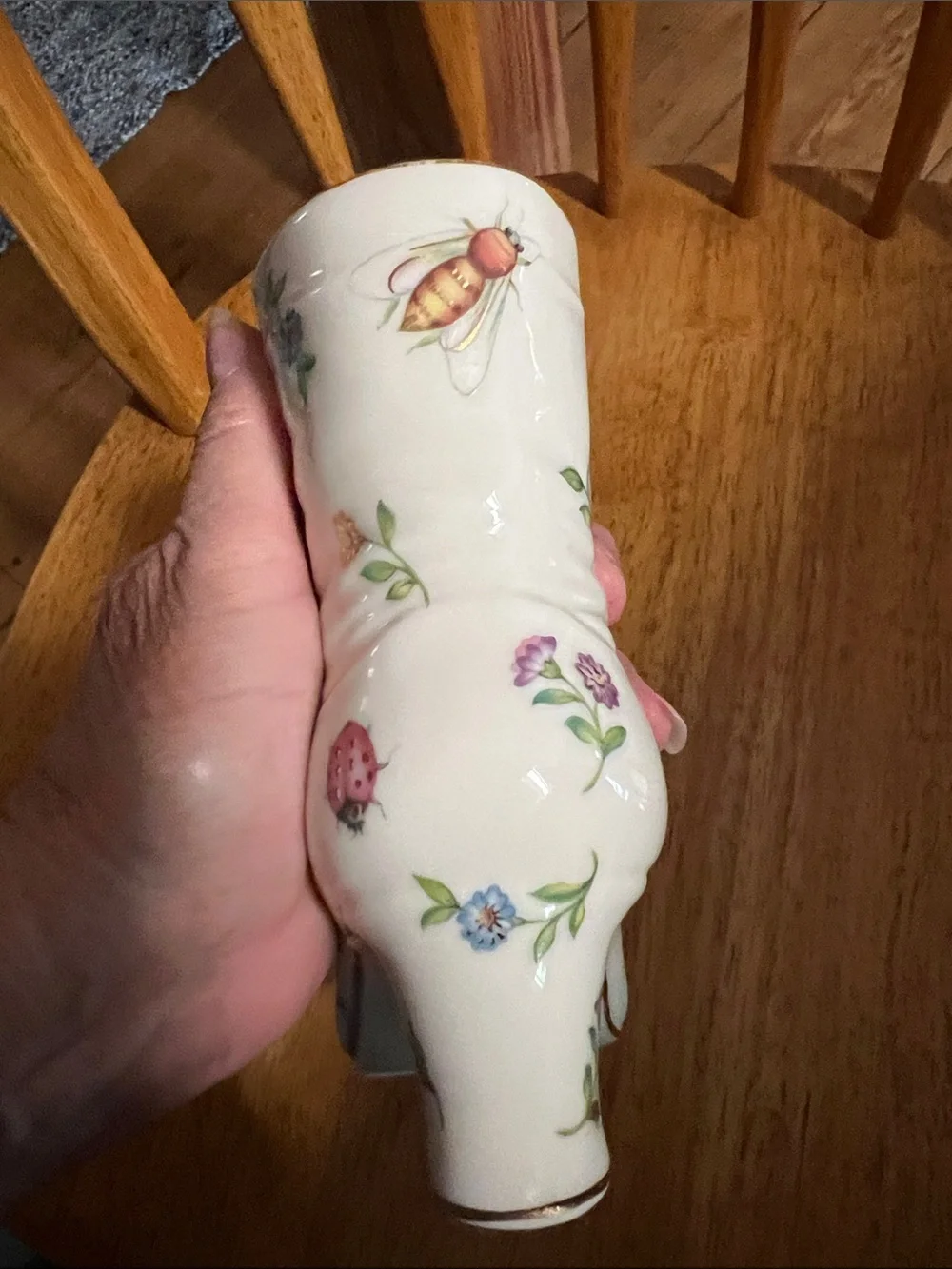 Vintage White Ankle Boot Heels with Yellow Butterfly, Dragonfly & Floral Vase